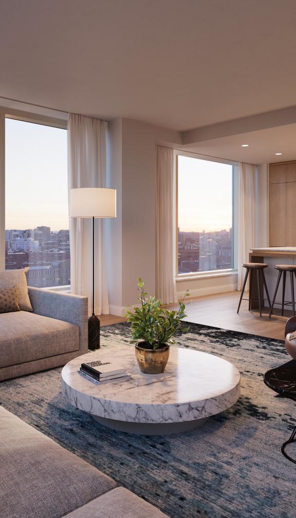 The interior of a suite located in Boston's Quinn Residences