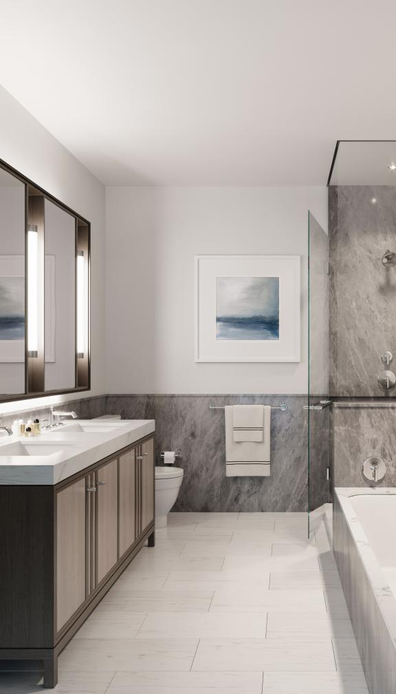 A typical bathroom from inside The Quinn residences in Boston
